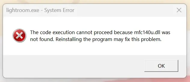 mfc140u.dll vc++ redist runtime is missing