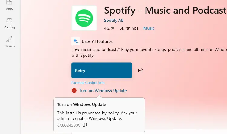 Microsoft Store error 0x8024500c when installing or updating apps