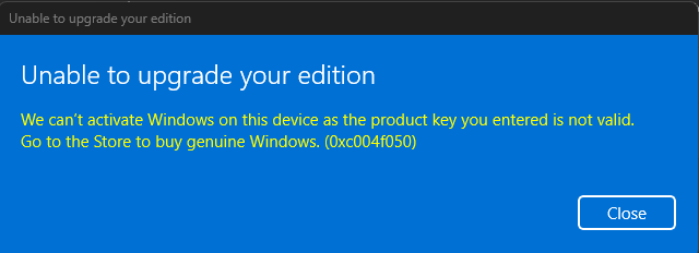 0xc004f050 windows 11 home to pro upgrade error