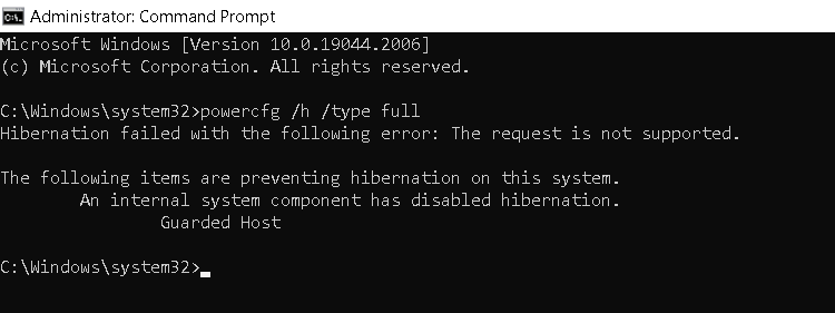 Guarded Host is preventing hibernation on this system