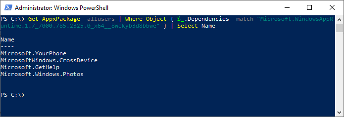 store app list runtimes used