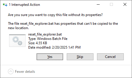 Are you sure you want to copy this file without its properties?" when coping files to USB flash disk