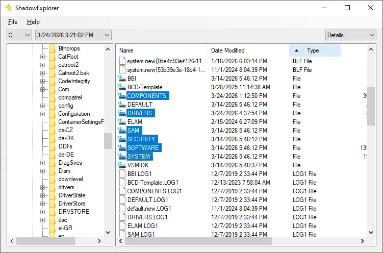 restore registry hives from shadow copy