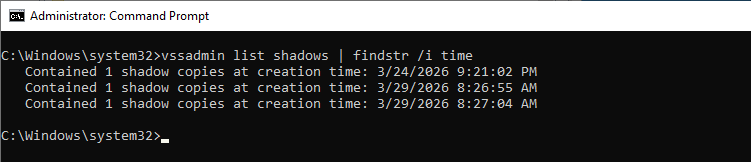 vssadmin list shadows