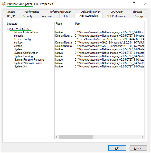 determine if a program uses .net framework - process explorer