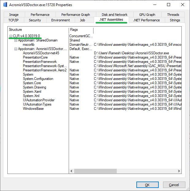 determine if a program uses .net framework - process explorer