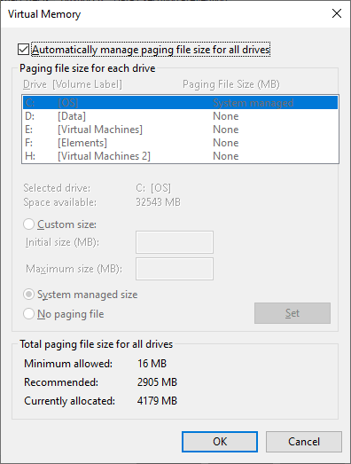 pagefile settings in windows
