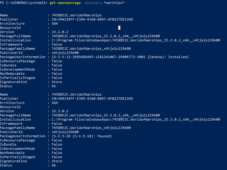 worldofwarships get-appxpackage in powershell