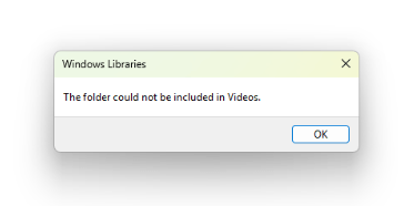 folder could not be included in library