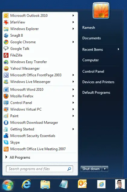 windows start menu pinned items backup