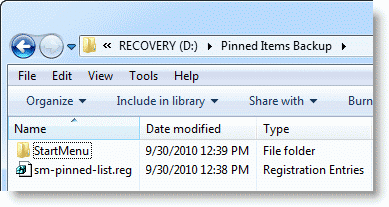windows start menu pinned items backup