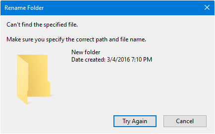 cannot create a folder in windows 10