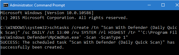 windows defender scan schedule